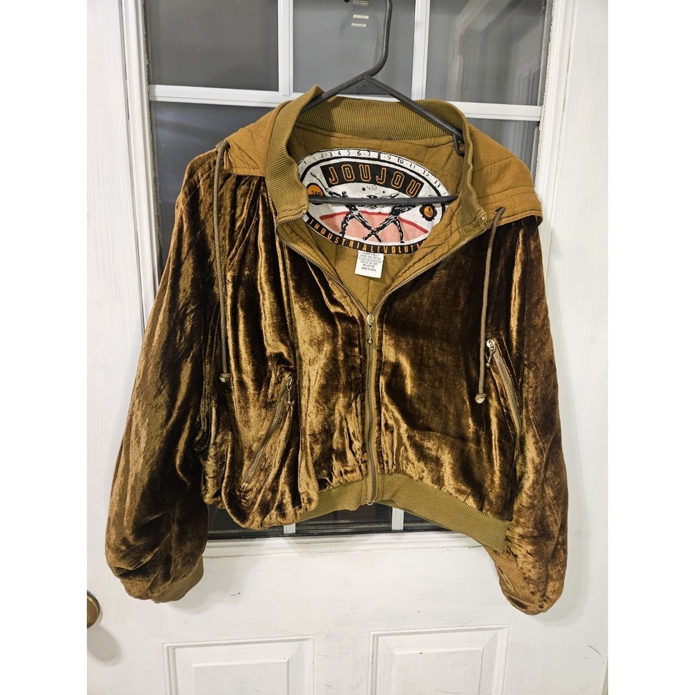 Vintage 1980s Jou Jou Bomber Cropped Jacket Velvet Green Unique 00-907 Medium